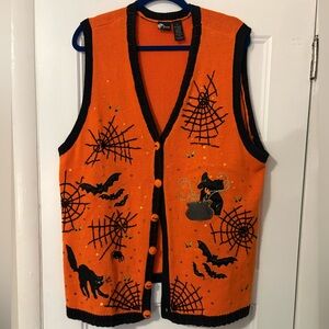 Holiday Editions Orange and Black Halloween Sweater Vest